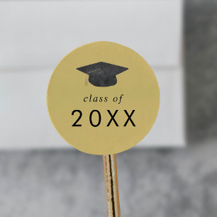 Chic Yellow Grad Cap Class Year Graduation Classic Round Sticker