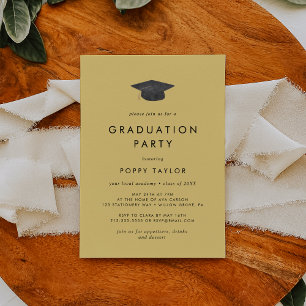 Chic Yellow Grad Cap Graduation Party Invitation