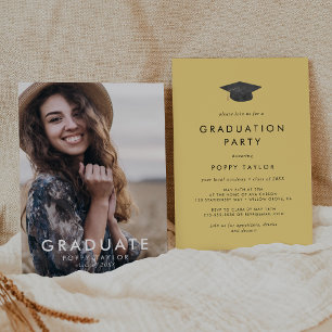 Chic Yellow Grad Cap Photo Graduation Party Invitation