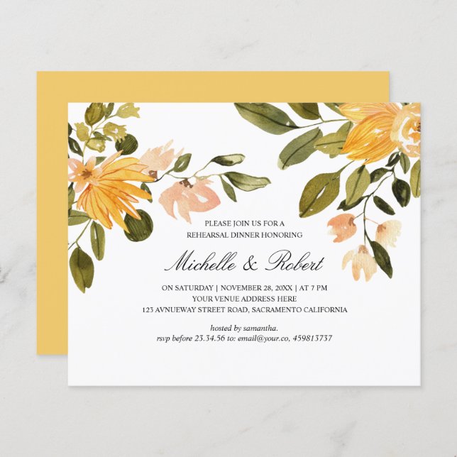 Chic Yellow green floral Wedding rehearsal dinner (Front/Back)
