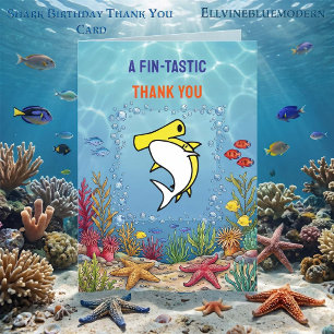 Chic Yellow Hammerhead Shark Boy Birthday Thank You Card