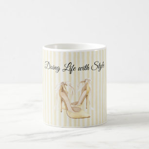 Chic Yellow High Heels Stripes Coffee Mug