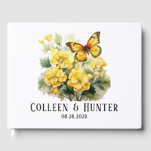 Chic Yellow Hydrangea Butterfly Wedding Guest Book