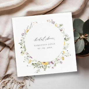 Chic Yellow Lilac Wildflower Wreath Bridal Shower Napkin