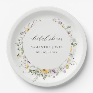 Chic Yellow Lilac Wildflower Wreath Bridal Shower Paper Plate