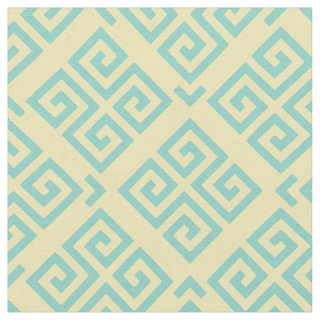 Chic yellow mint greek key geometric patterns fabric (Close Up)