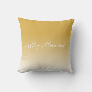 Chic Yellow Ochre White Ombre Effect Monogram Name Cushion