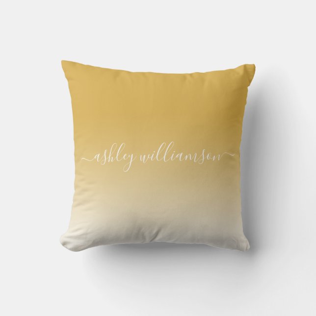Chic Yellow Ochre White Ombre Effect Monogram Name Cushion (Front)