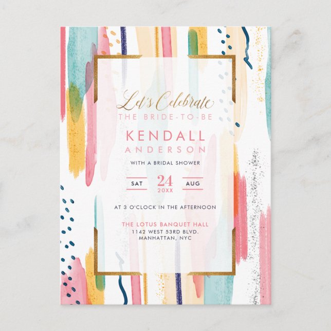 Chic Yellow Painted Memphis Artistic Bridal Shower Invitation Postcard (Front)