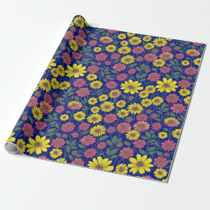 Chic Yellow Pink Daisies Flower Botanical Garden Wrapping Paper