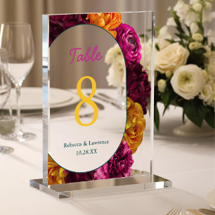 Chic yellow pink green floral wedding table number acrylic sign