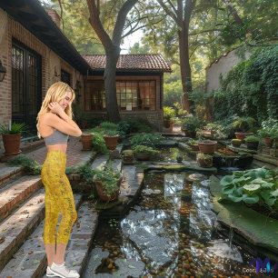 Chic Yellow Plaid Denim: Personalise Logo & Text Capri Leggings