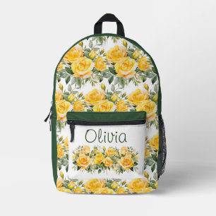 Chic Yellow Roses Printed Backpack