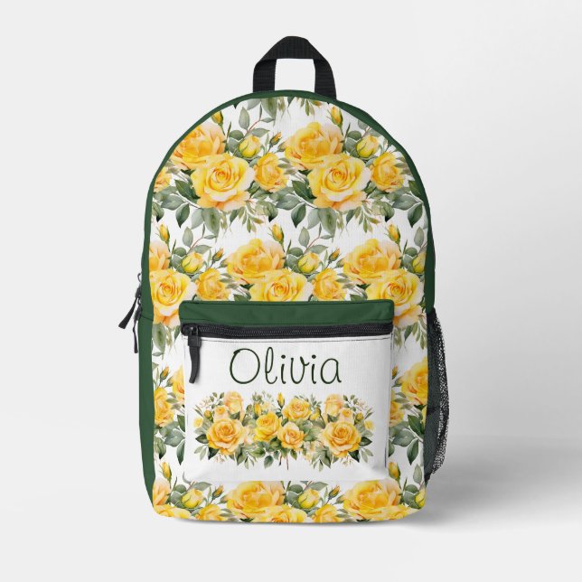 Chic Yellow Roses Printed Backpack (Front)
