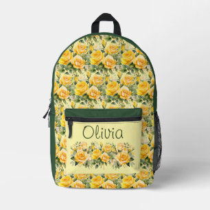 Chic Yellow Roses Printed Backpack