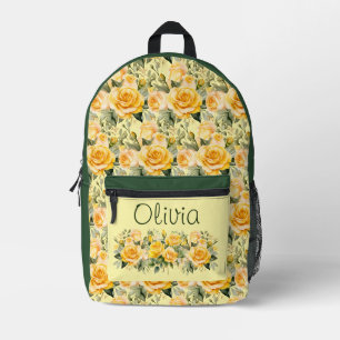 Chic Yellow Roses Printed Backpack