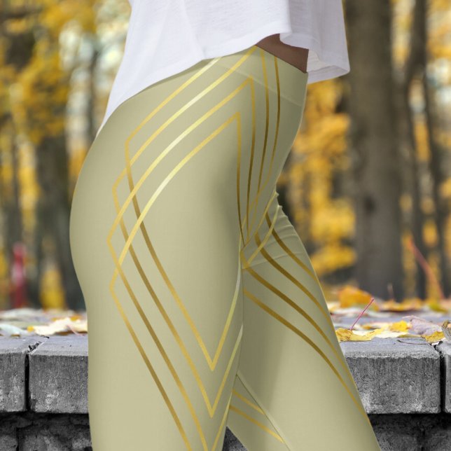 Chic Yellow Sage Diamonds Pattern Leggings (Chic Diamonds on Sage Patterned Leggings)