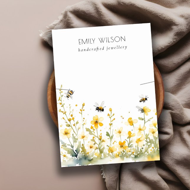 Chic Yellow Spring Wildflower Bee Necklace Display Business Card (Creator Uploaded)