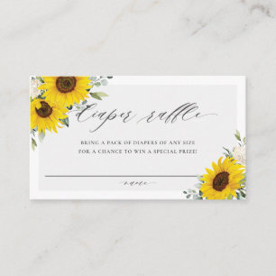 Chic Yellow Sunflower Floral Diaper Raffle Ticket Enclosure Card