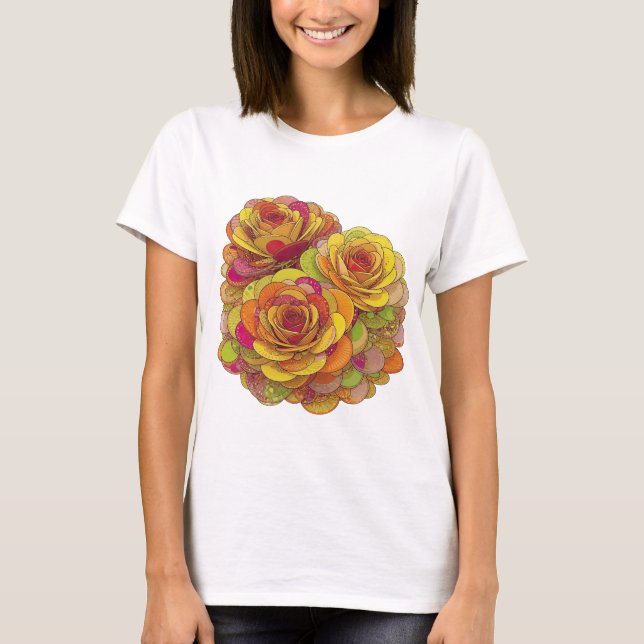 Chic Yellow THREE ROSES Custom Design T-Shirt (Front)