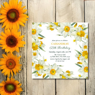 Chic Yellow White Daffodil Floral Birthday  Invitation