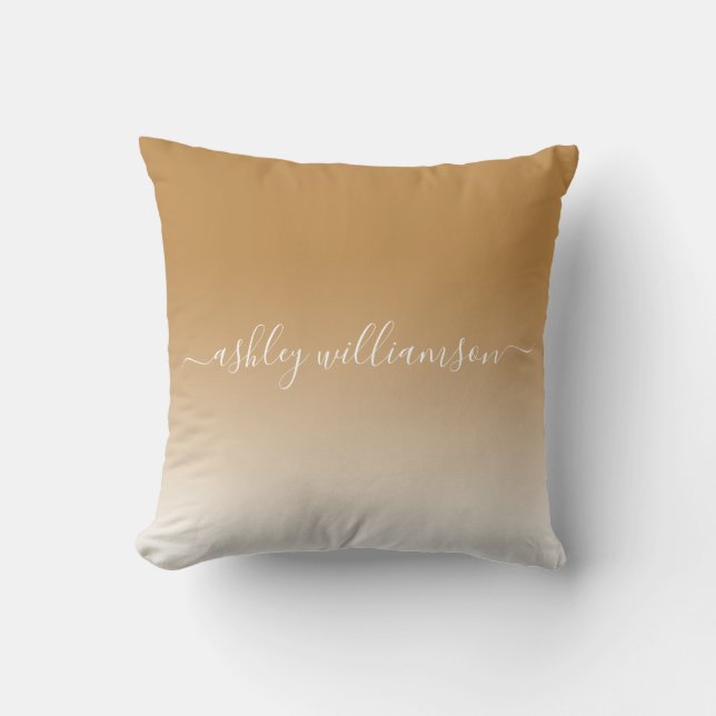 Chic Yellow White Ombre Effect Monogram Name Cushion (Front)