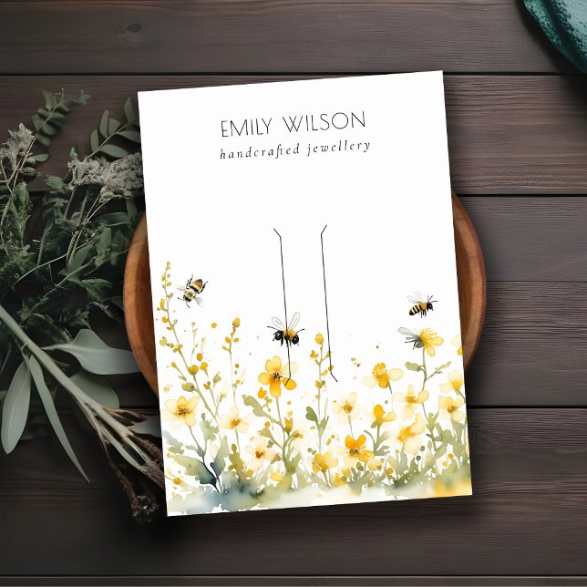 Chic Yellow Wildflower Bumble Bee Hairclip Display Business Card (Creator Uploaded)