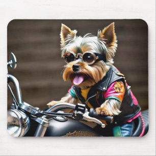 Chic Yorkie on a Motorcycle Mouse Pad