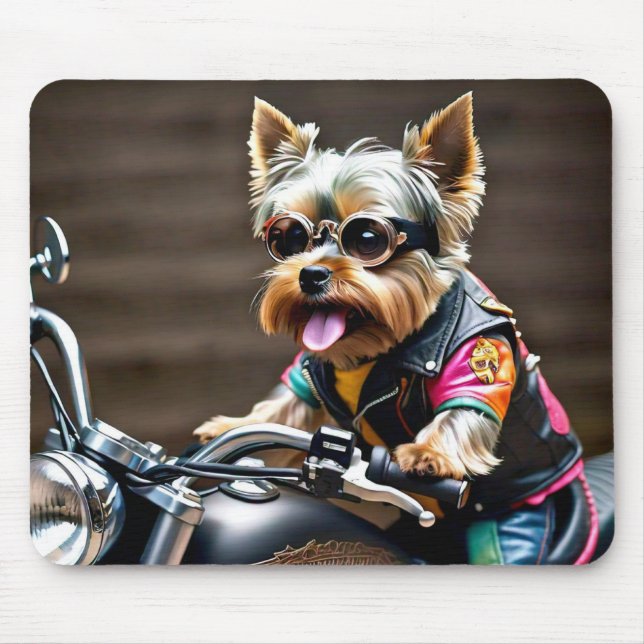 Chic Yorkie on a Motorcycle Mouse Pad (Front)