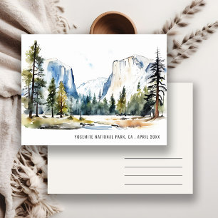 Chic Yosemite National Park CA Watercolor Travel Postcard
