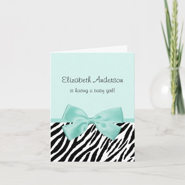 Chic Zebra Aqua Mint Ribbon Girl Baby Shower Invitation (Front)