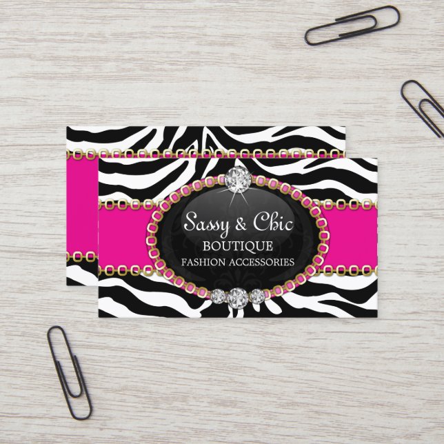 Chic Zebra Fashion Accessory and Jewellery Business Card (Front/Back In Situ)