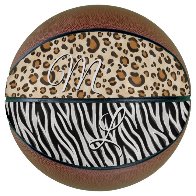 Chic Zebra Leopard Animal Print Girl's Initials Basketball (Front)