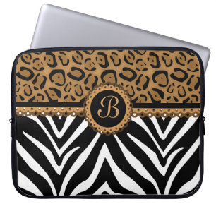 Chic Zebra Leopard Lace Monogram Laptop Sleeve
