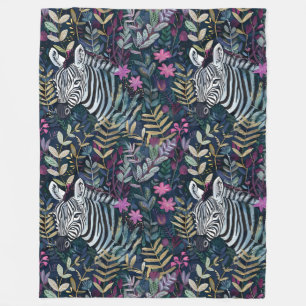 Chic zebra pattern foliage fleece blanket