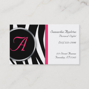 Chic Zebra Print Berry Monogram Business Cards