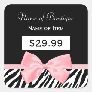 Chic Zebra Print Light True Pink Ribbon Price Tag