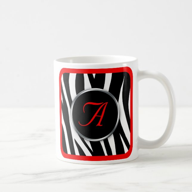 Chic Zebra Print Red Monogram mug (Right)