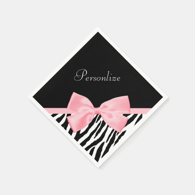 Chic Zebra Print Soft Girly Light Pink Ribbon Napkin (Corner)