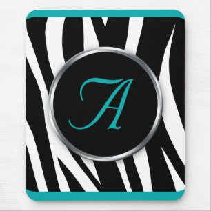 Chic Zebra Print Teal Monogram mousepad