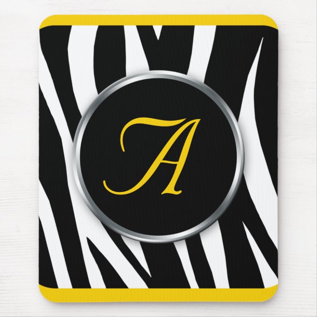 Chic Zebra Print Yellow Monogram mousepad (Front)