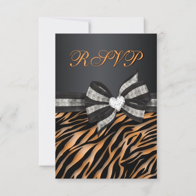 Chic Zebra RSVP With Jewelled Bow Card (Front)