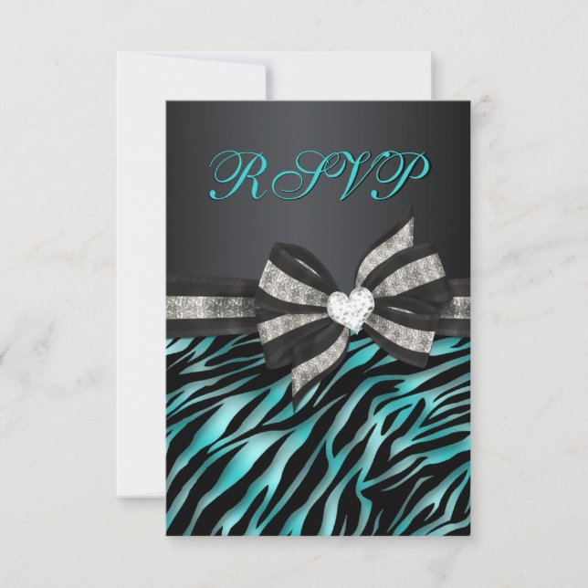 Chic Zebra RSVP With Jewelled Bow Card (Front)