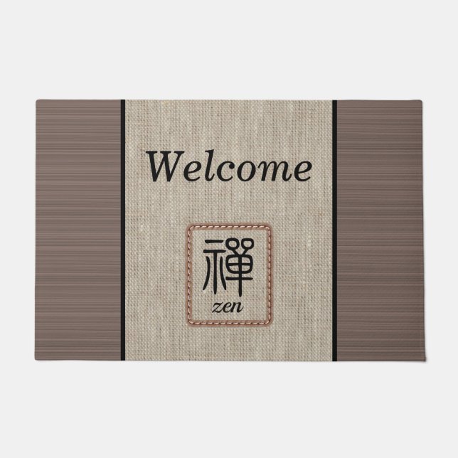 Chic Zen wood grain burlap print personalised Doormat (Front)