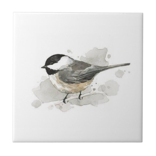 Chicadee on White Ceramic Tile (Front)