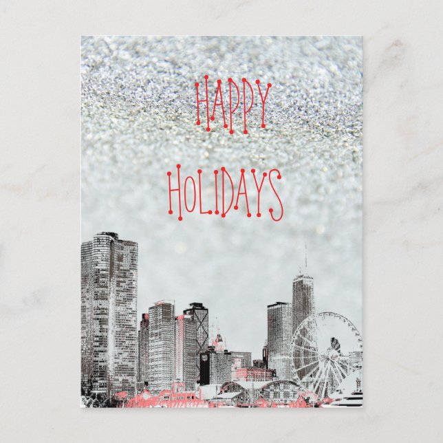 Chicago  2021 Skyline Happy Holidays Postcard (Front)
