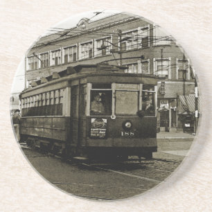 CHICAGO 63RD AND WESTERN 1952 TROLLEY ART SEPIA COASTER