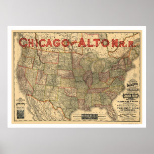 Chicago & Alton Railroad Map 1883 Poster