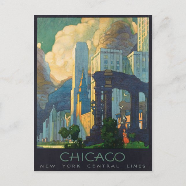 Chicago America Vintage Travel Poster Postcard (Front)