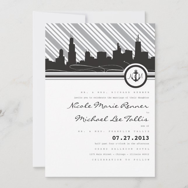 Chicago Anchor Monogram Wedding Invitation (Front)